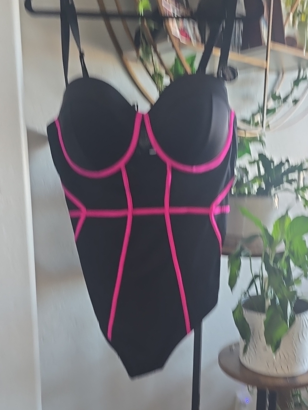 Black One-Piece Swimsuit with Pink Piping